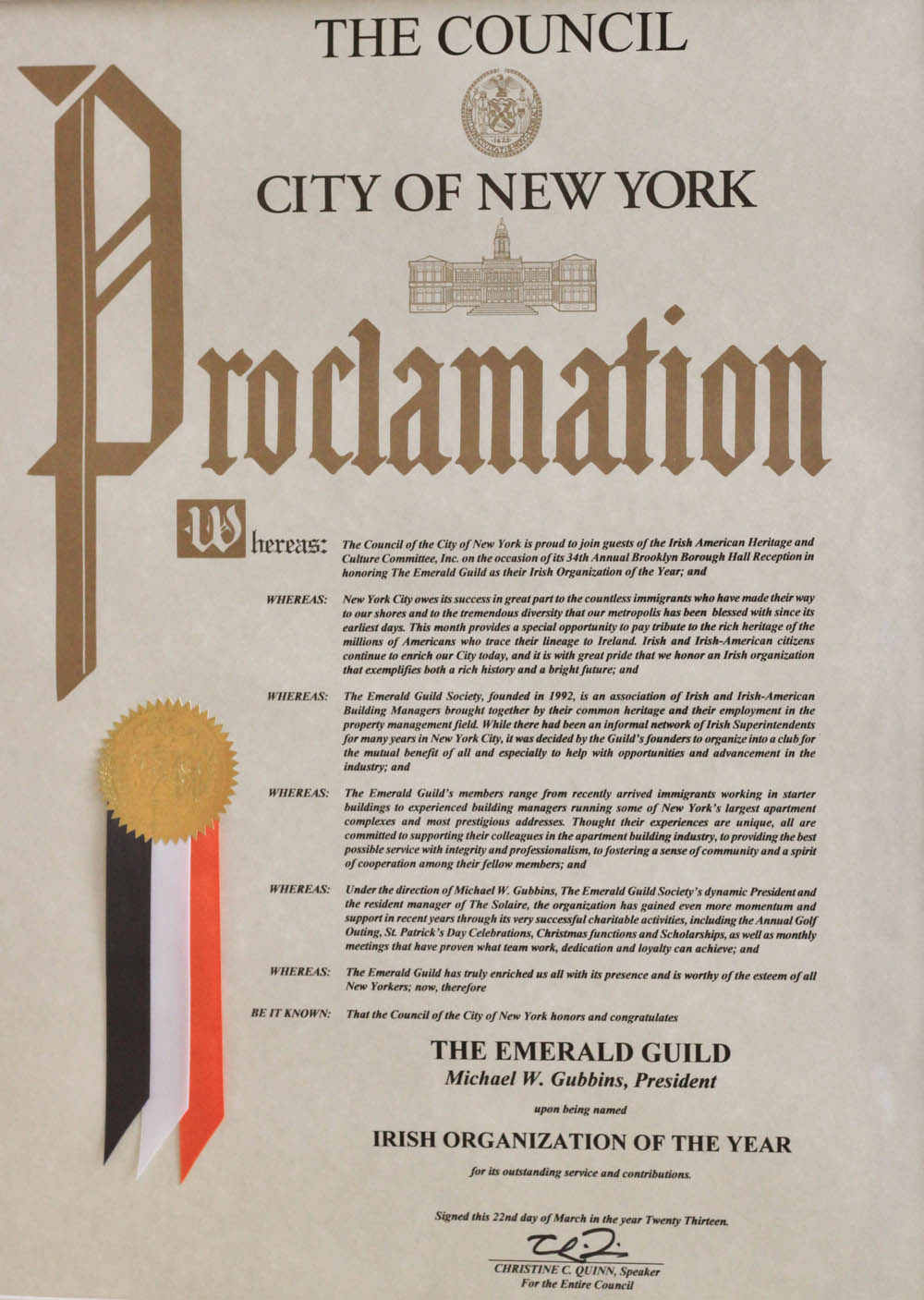 Emerald Guild Awards Received photograph 5 from 2013.