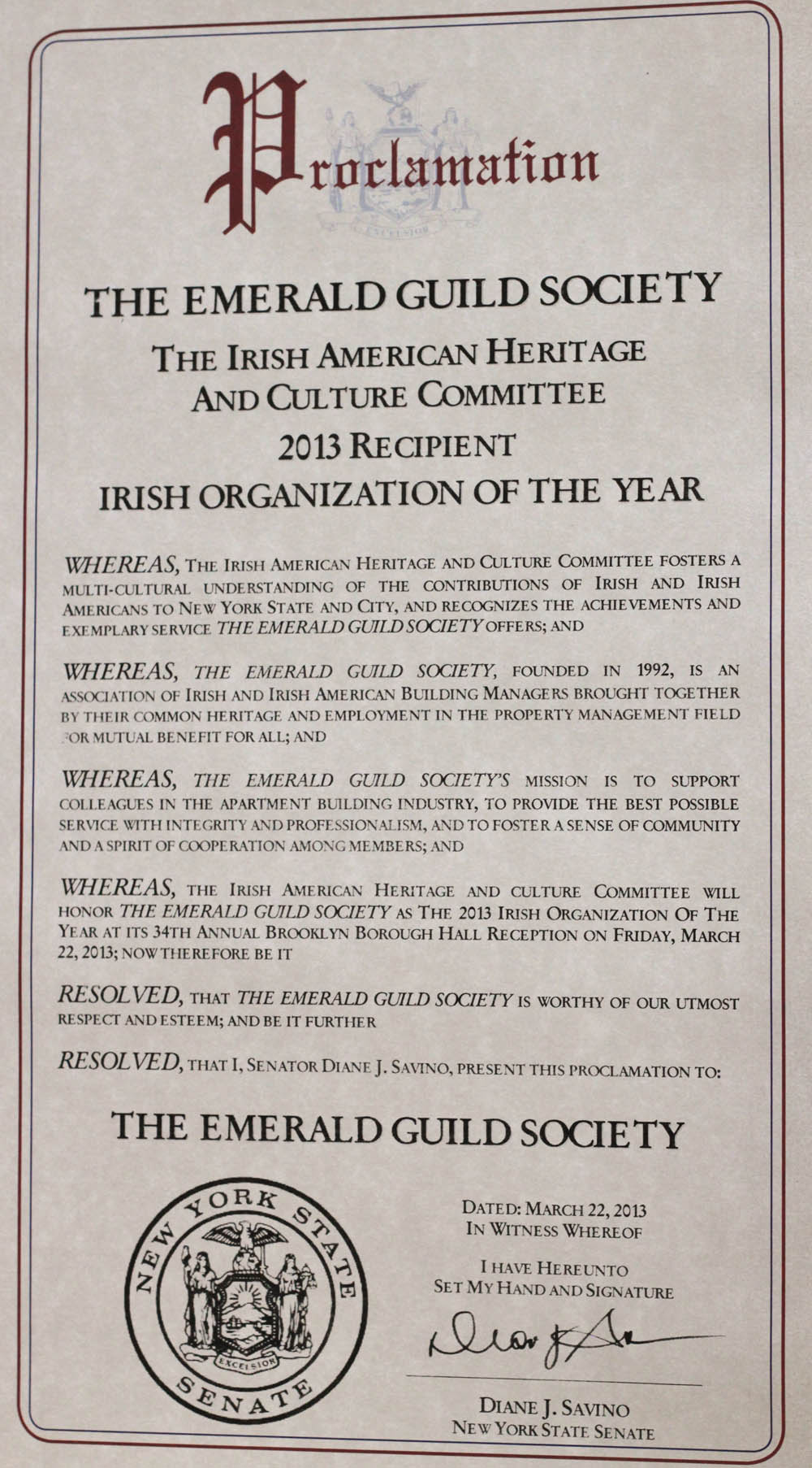 Emerald Guild Awards Received photograph 6 from 2013.